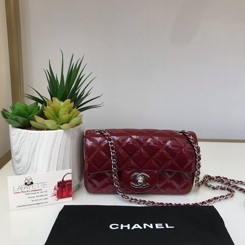 Authentic Chanel Mini Flap - dark red patent
